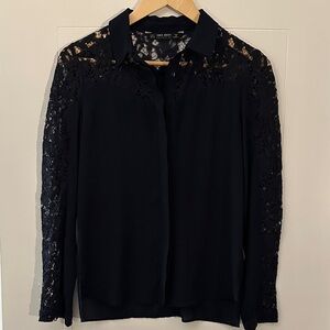 Zara Dark Blue Lace Detail Blouse
